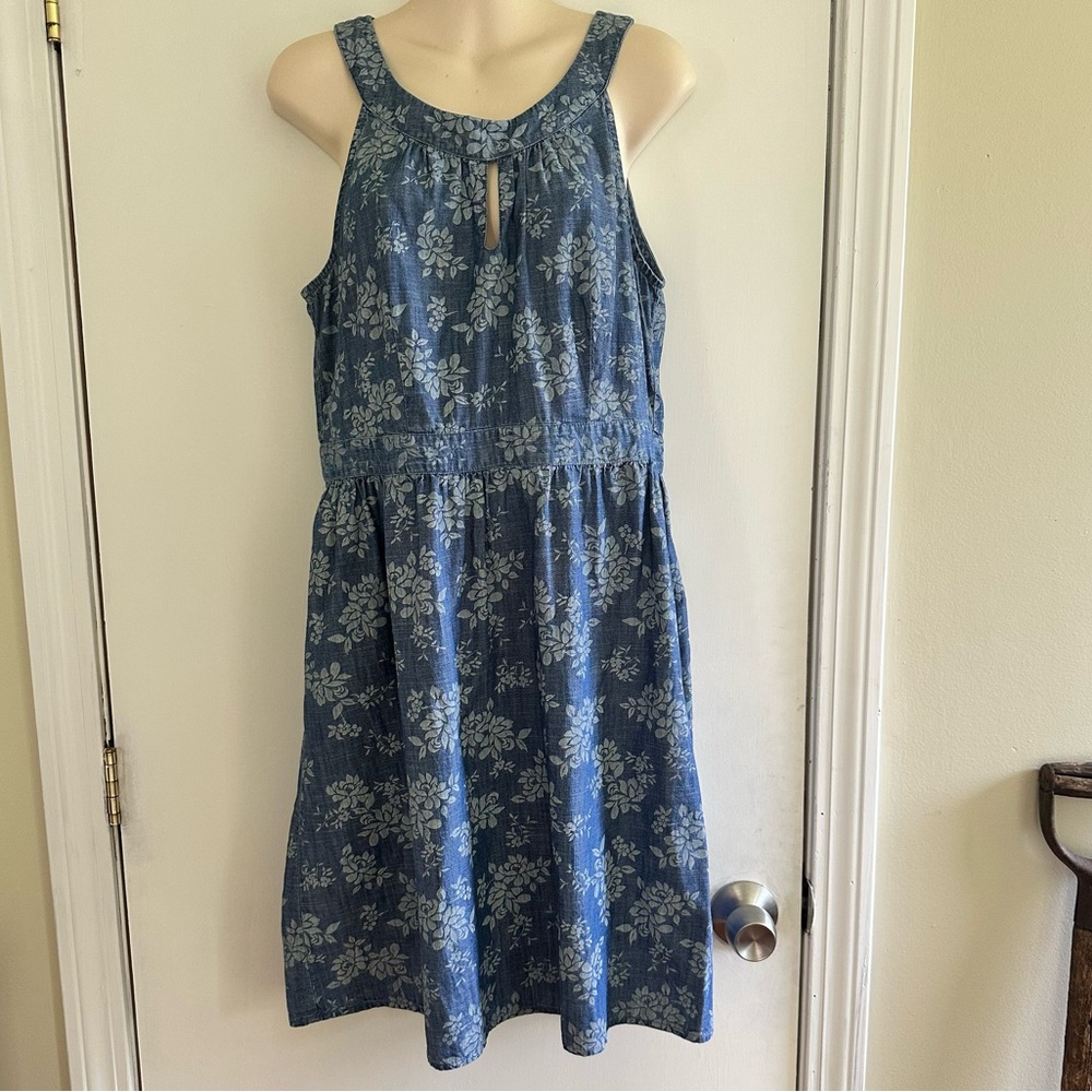 Blue Floral Chambray ANN TAYLOR LOFT Midi Dress Size 6